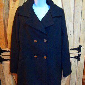 Tahari Black Gray Plaid Pea Coat Wool Blended, Size M